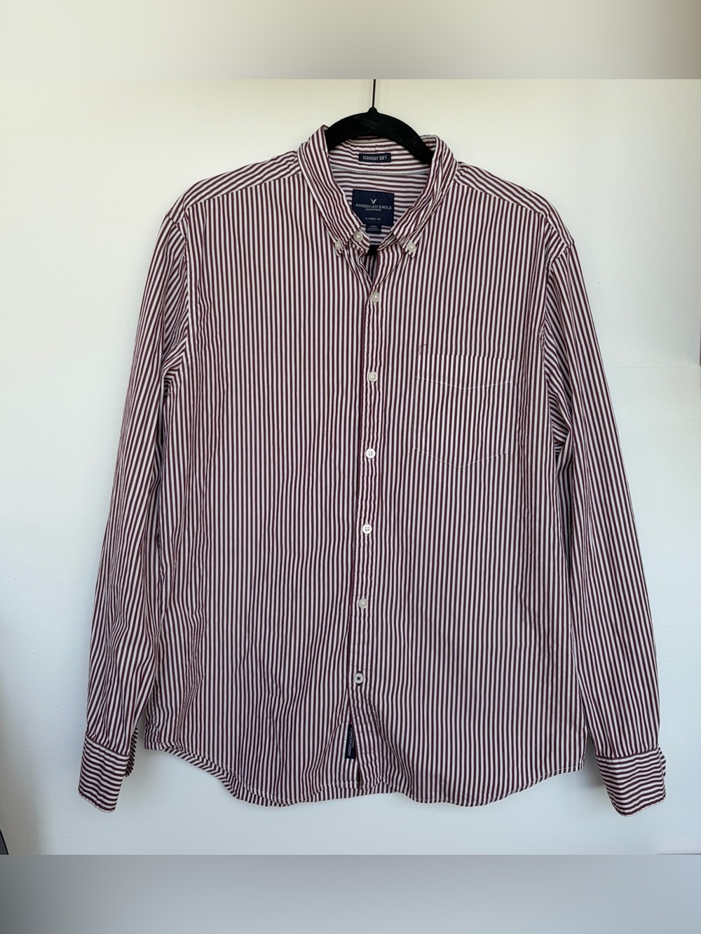 American Eagle Mens Shirt Red Plaid Seriously Soft Classic Fit 100% Cotton Large